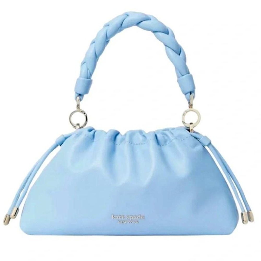 Kate Spade Meringue Small Crossbody Bag Light Blue Braided Handle Leather Bag